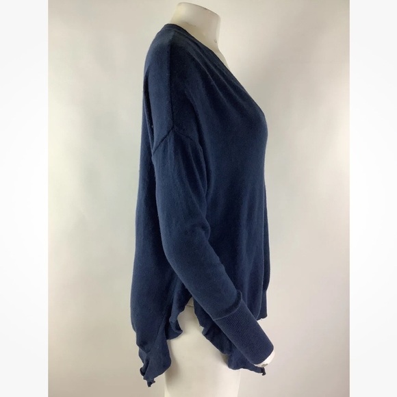 Anthropologie Sz XS Ruffle Trim V Neck Sweater Blue Cotton Wool Pullover - Picture 3 of 6